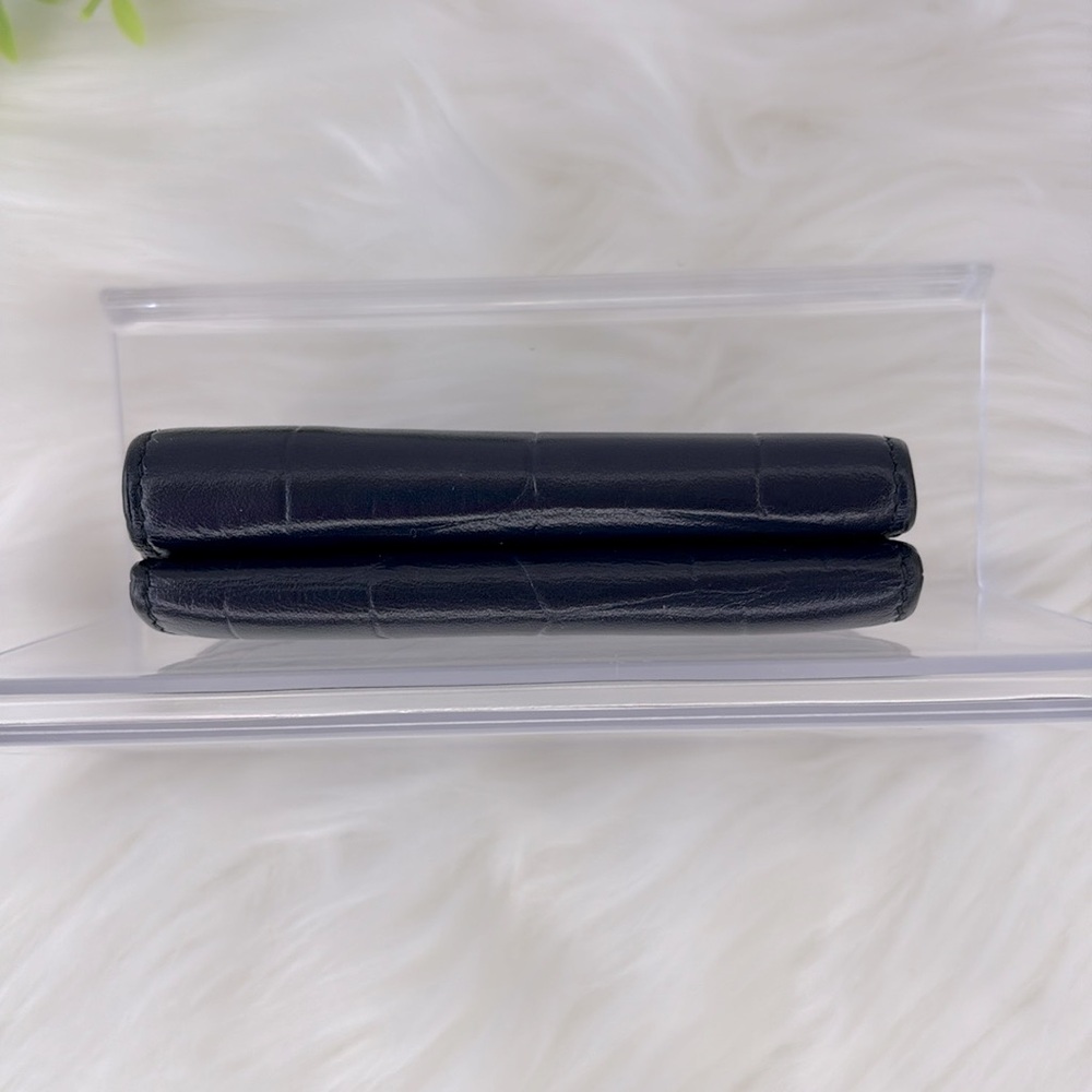 Balenciaga Navy Blue Croc-Embossed Trifold Compact Wallet - Picture 10 of 15